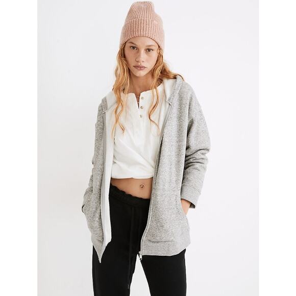 MADEWELL MWL Betterterry Full Zip Long Hoodie XS Grey Heather Pepper NWT - Picture 1 of 16